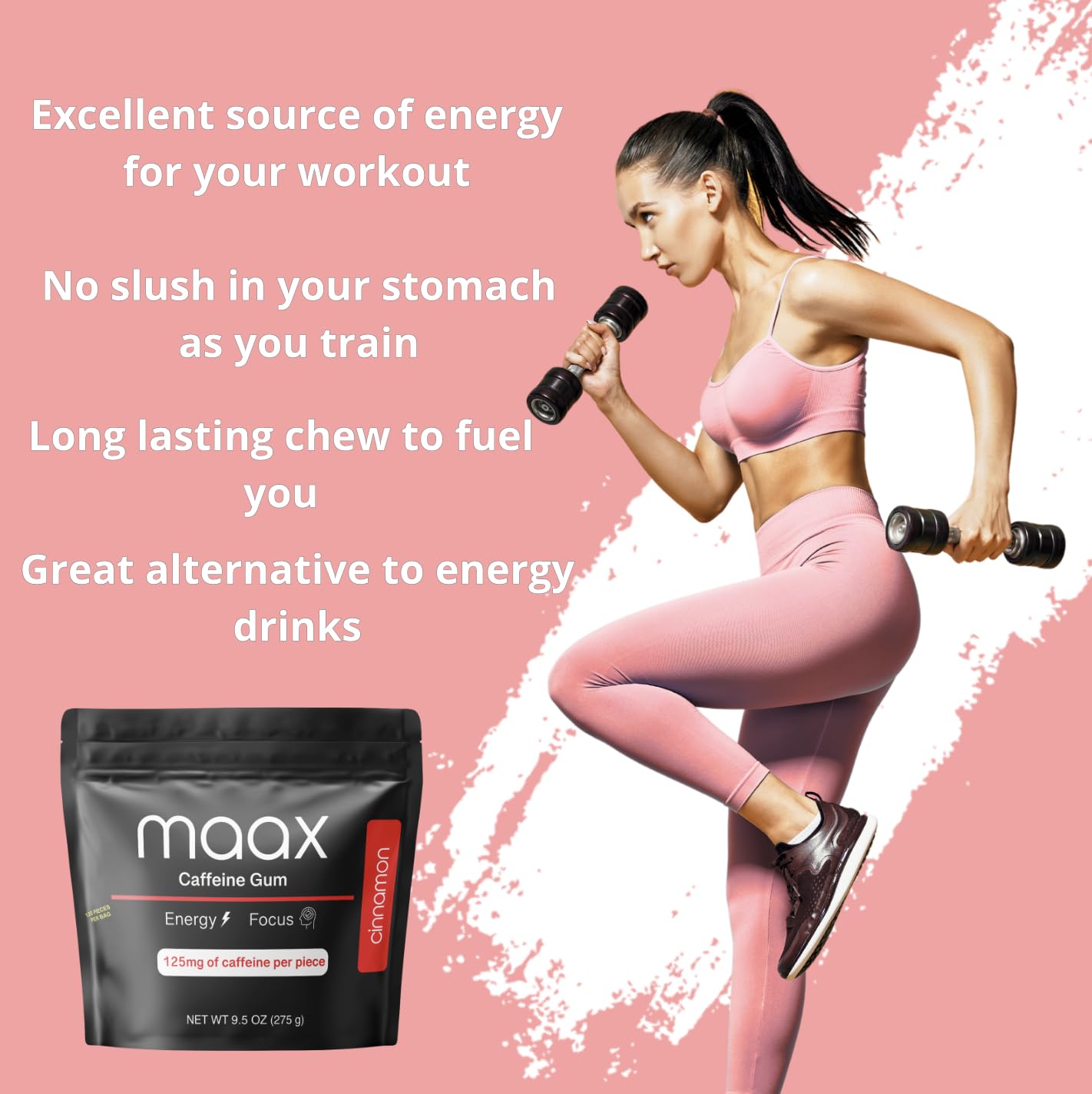 Maax Caffeinated Gum Caffeine Energy Gum Chewable 125 Count