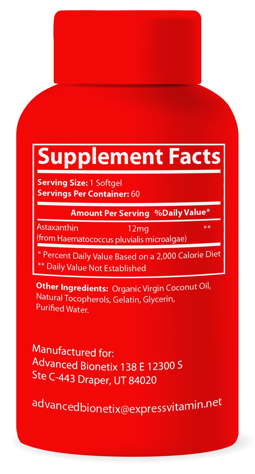 Advanced Bionetix Triple Strength AstaQuil Astaxanthin 12mg High Bioavailability Formula Capsule, 60 Count