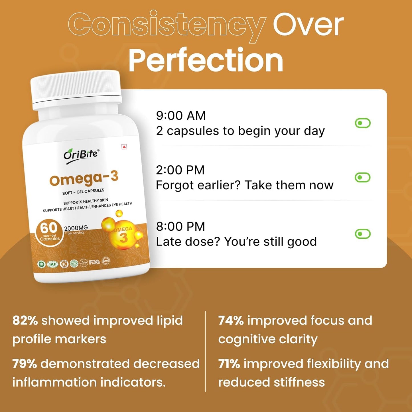 ORIBITE Omega-3 Fish Oil 2000mg Softgel Capsules, 60 Count