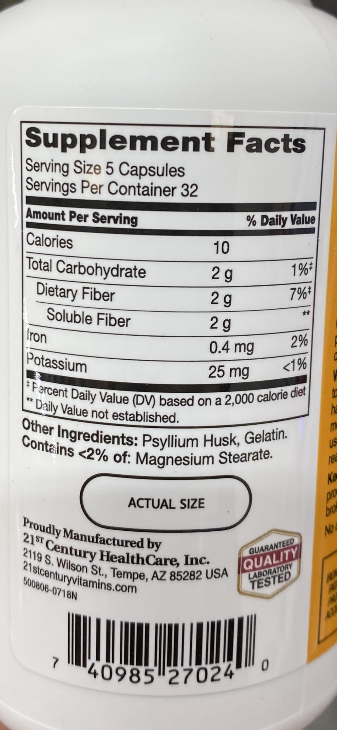 21st Century Psyllium Fiber Capsules, 320 Capsules