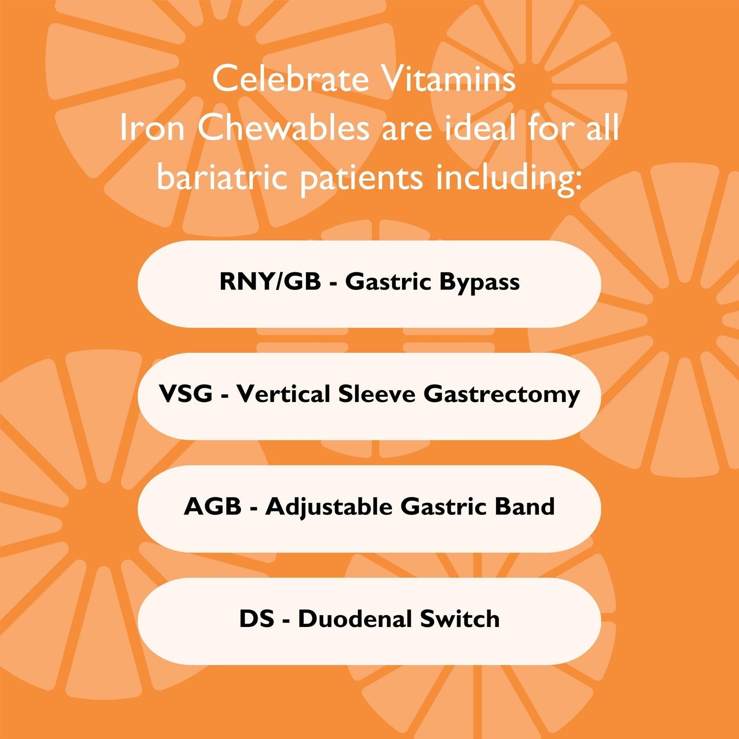Celebrate Bariatric Supplements Iron+C 18mg Chewable Tangerine Tablet, 30 Count