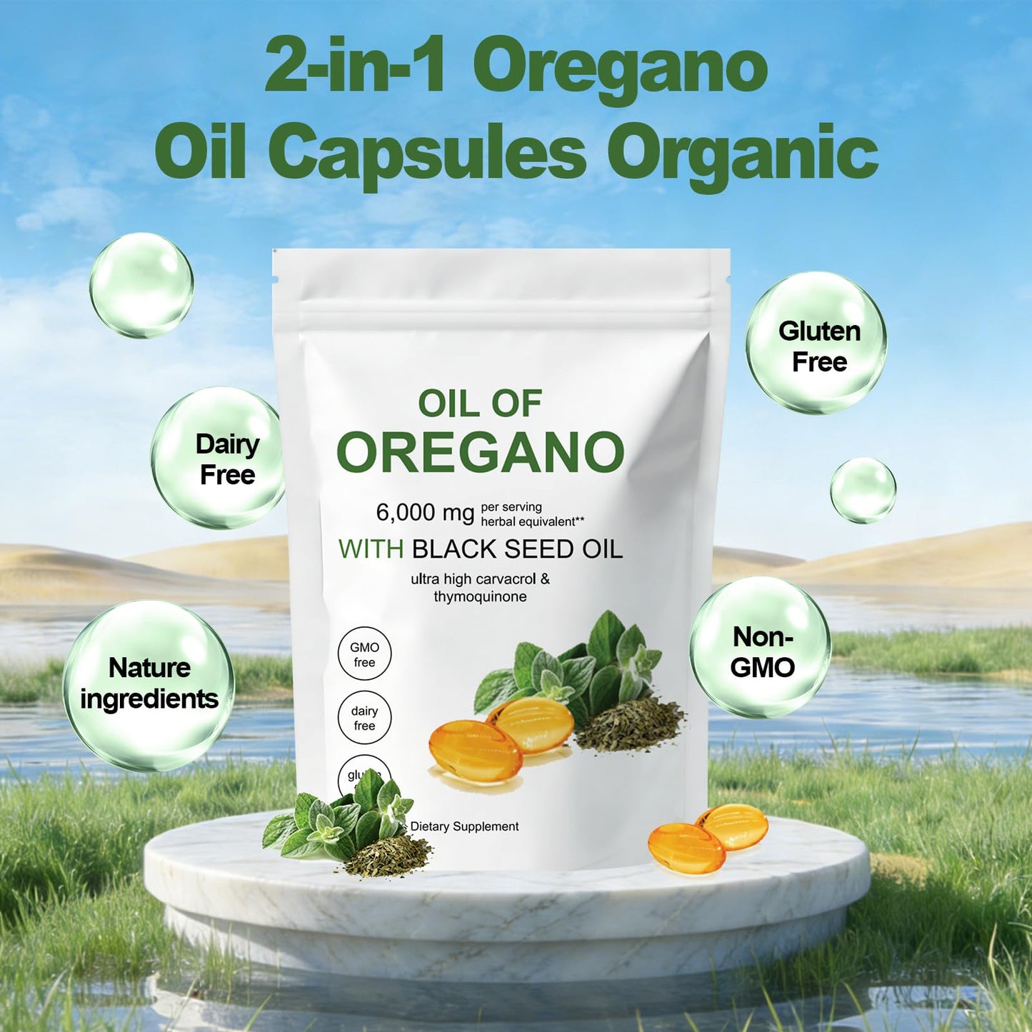 HDFREO Oil of Oregano 6000mg with Black Seed Oil Softgels, 300 Softgels