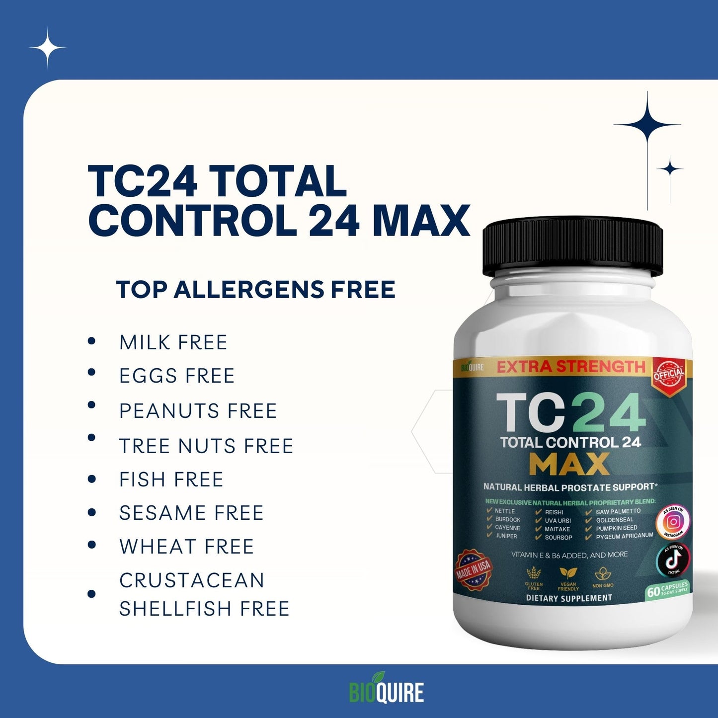 BIOQUIRE Total Control 24 Max Natural Herbal Prostate Support 60 Capsules