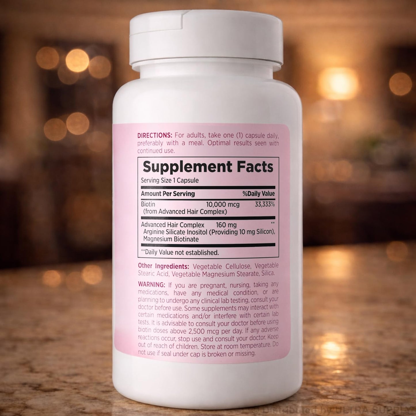 Generic NB Optimal-Solutions Hair Growth Biotin 10000 mcg Silicon Arginine Non GMO, 90 Capsules