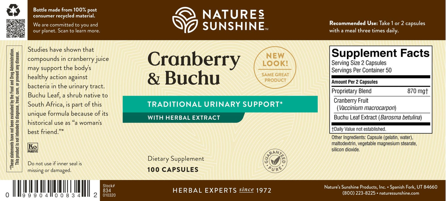 Nature's Sunshine Cranberry and Buchu Concentrate Capsules, 100 Capsules