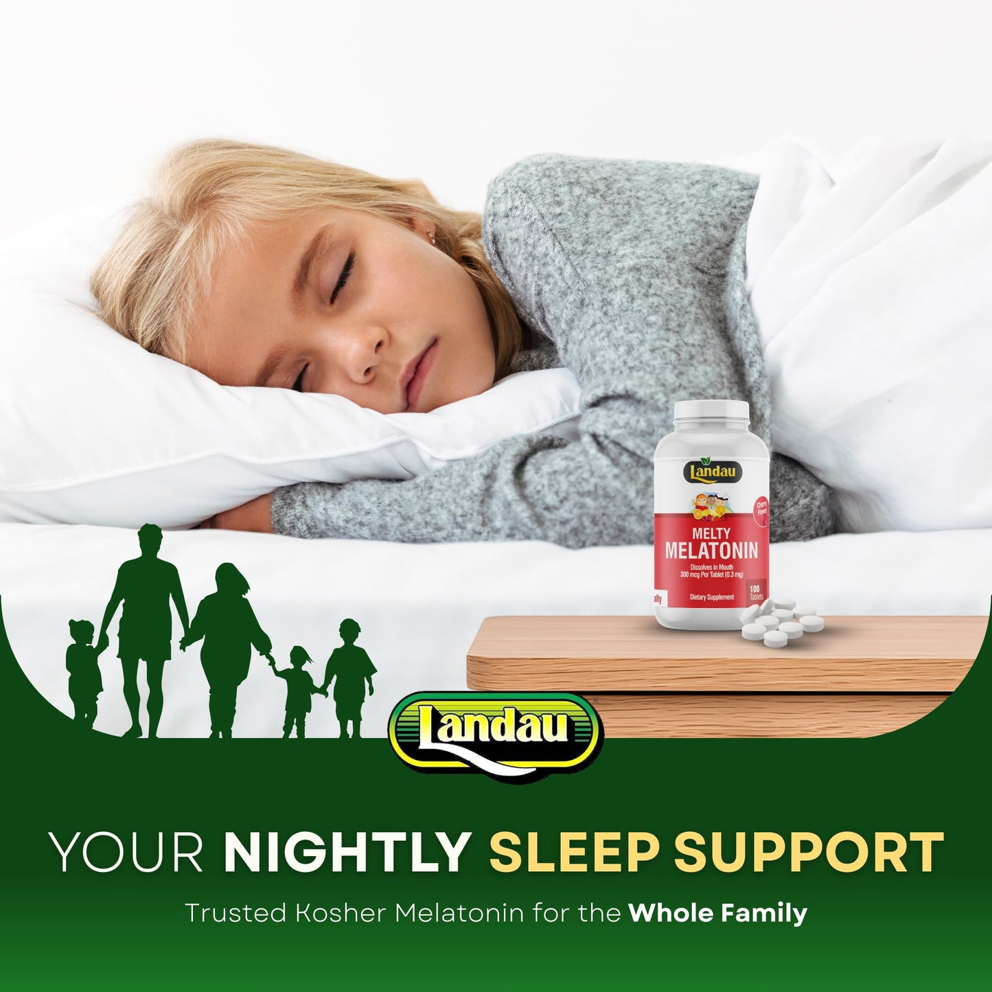 LANDAU 0.3mg-300mcg Melty Melatonin for Kids & Adults Tablet, 100 Tablets