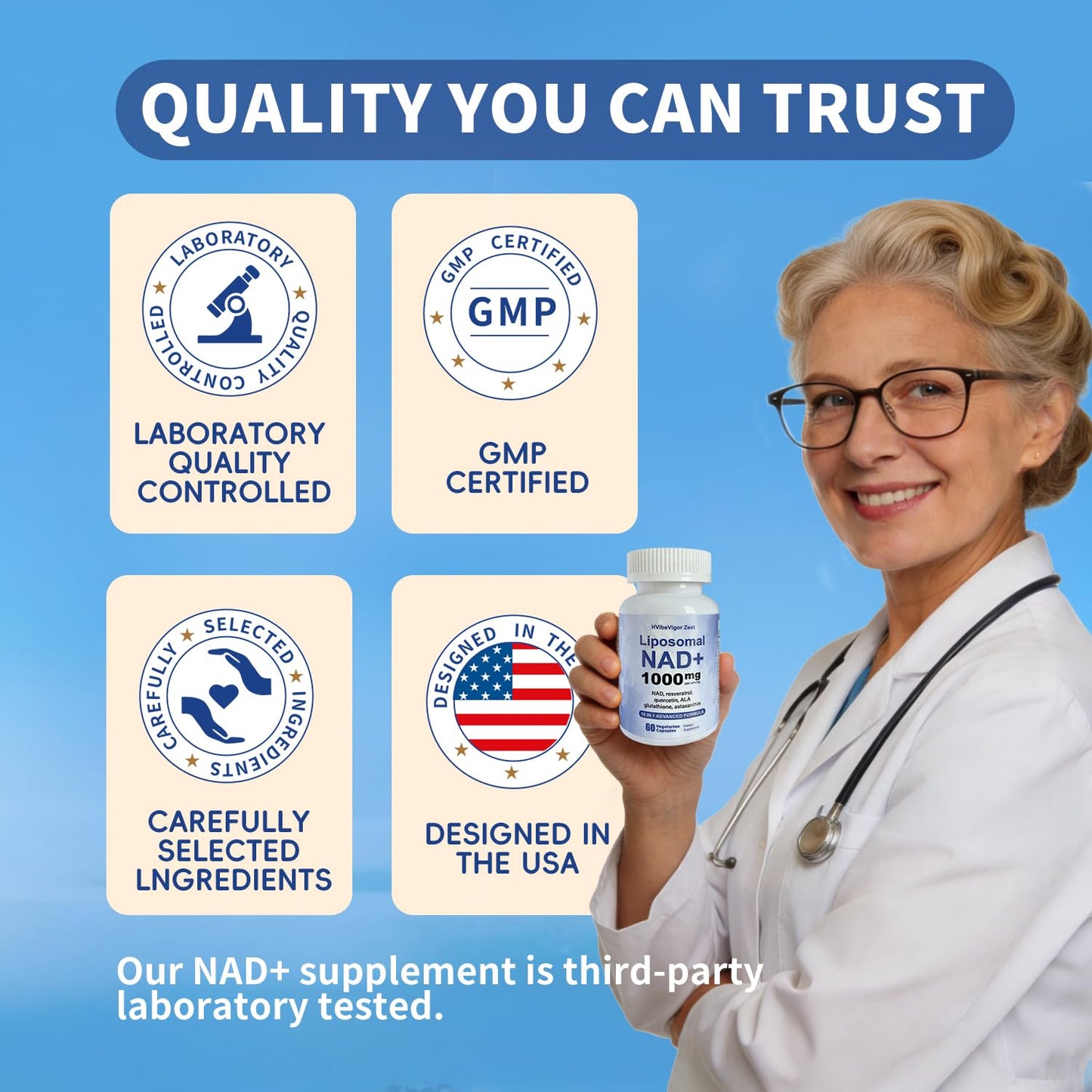 HVibeVigor Zest NAD Supplement 1000mg Liposomal NAD+ with Resveratrol, Glutathione & Astaxanthin – Support Cellular Health, Stamina & Healthy Aging, NMN Supplement Alternative, 60 Capsules