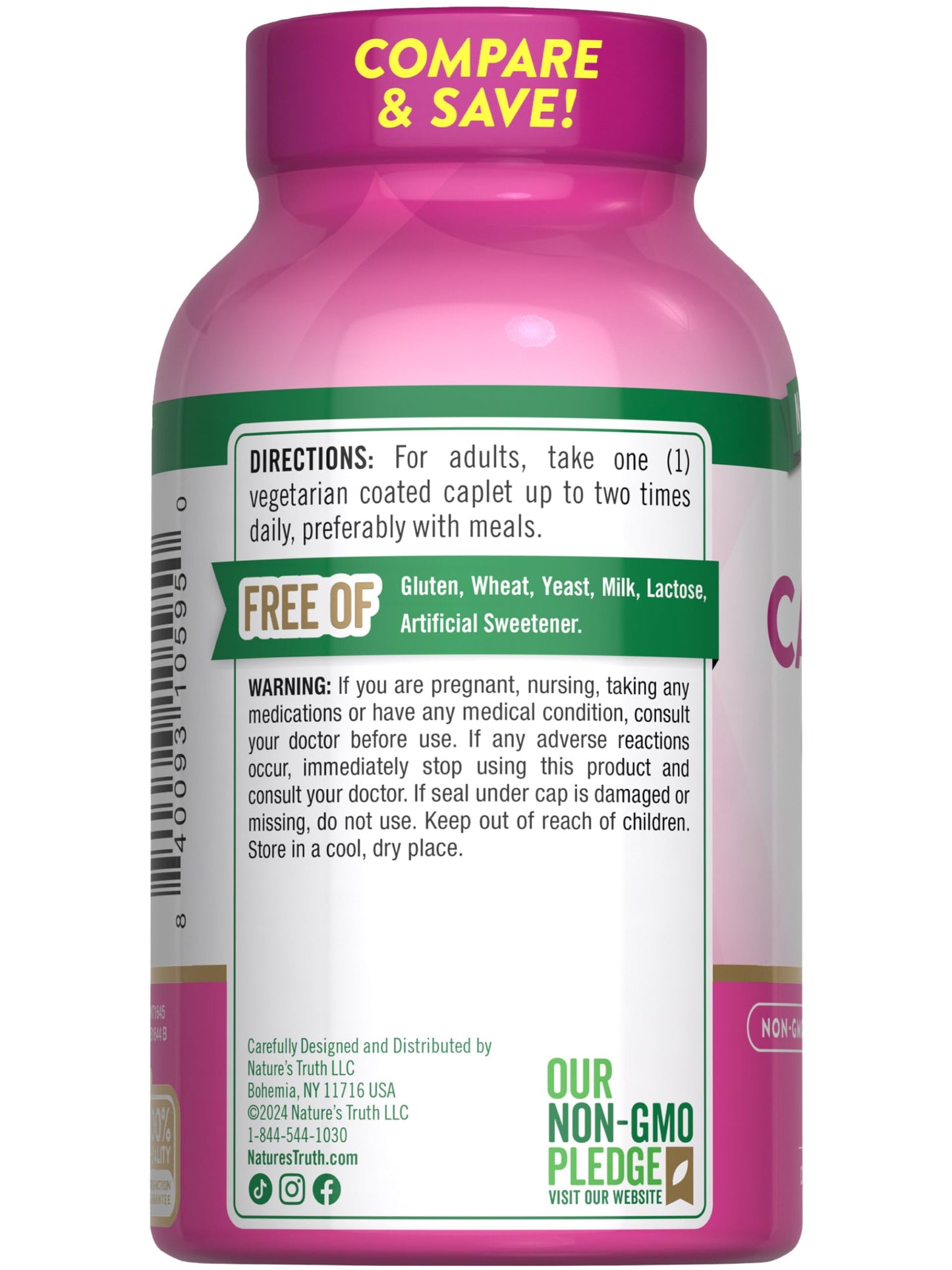 Nature's Truth Calcium 600mg with Vitamin D3 Caplets, 250 Caplets