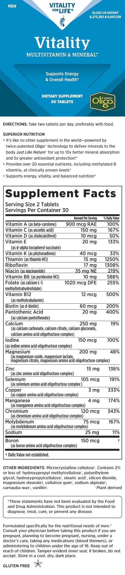 Melaleuca Multivitamin & Mineral Supplement for Men, Powered by Oligo Tablet, 60 Count