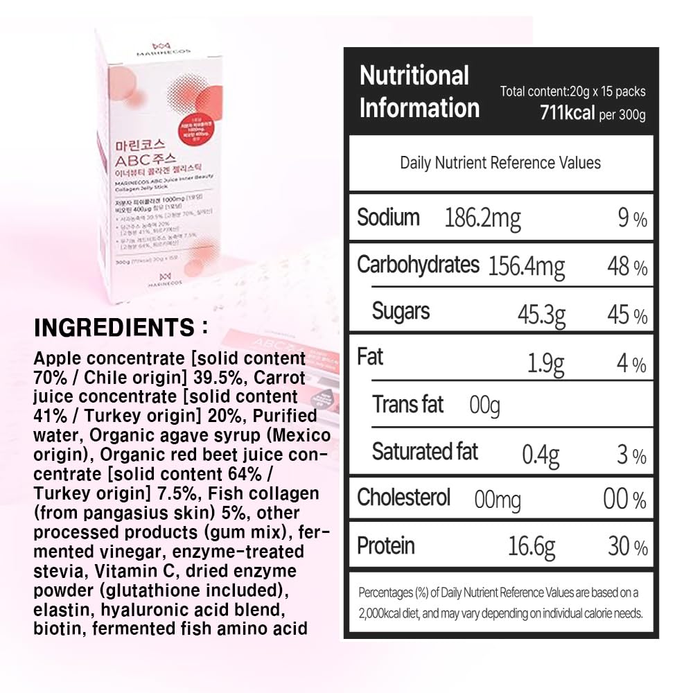ZIOSTAND ABC Juice Inner Beauty Collagen Jelly Stick Gummy, 15 Count