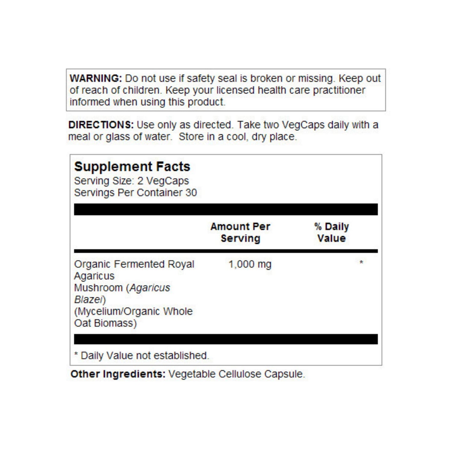 SOLARAY Fermented Royal Agaricus Mushroom 500 mg Capsules, 60 Count