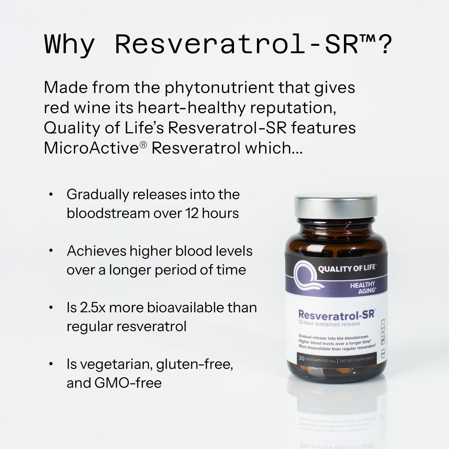 Quality of Life Resveratrol SR Powerful Anti Aging All Natural Formula Capsules, 30 Count