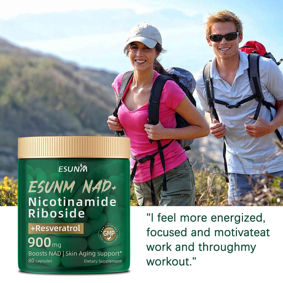 ESUNM Liposomal NAD+ Supplement with Resveratrol NMN, Capsules, 80 Count