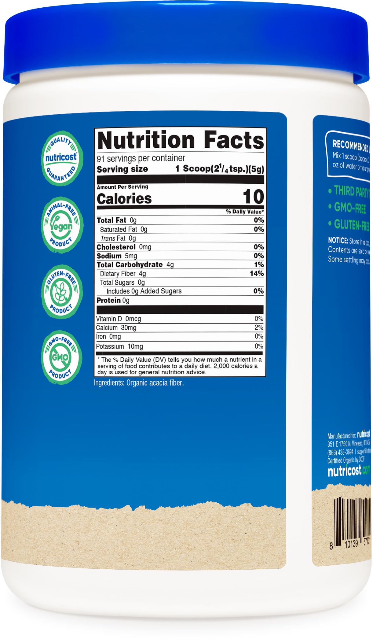 Nutricost Organic Acacia Fiber Powder, 16.2 oz