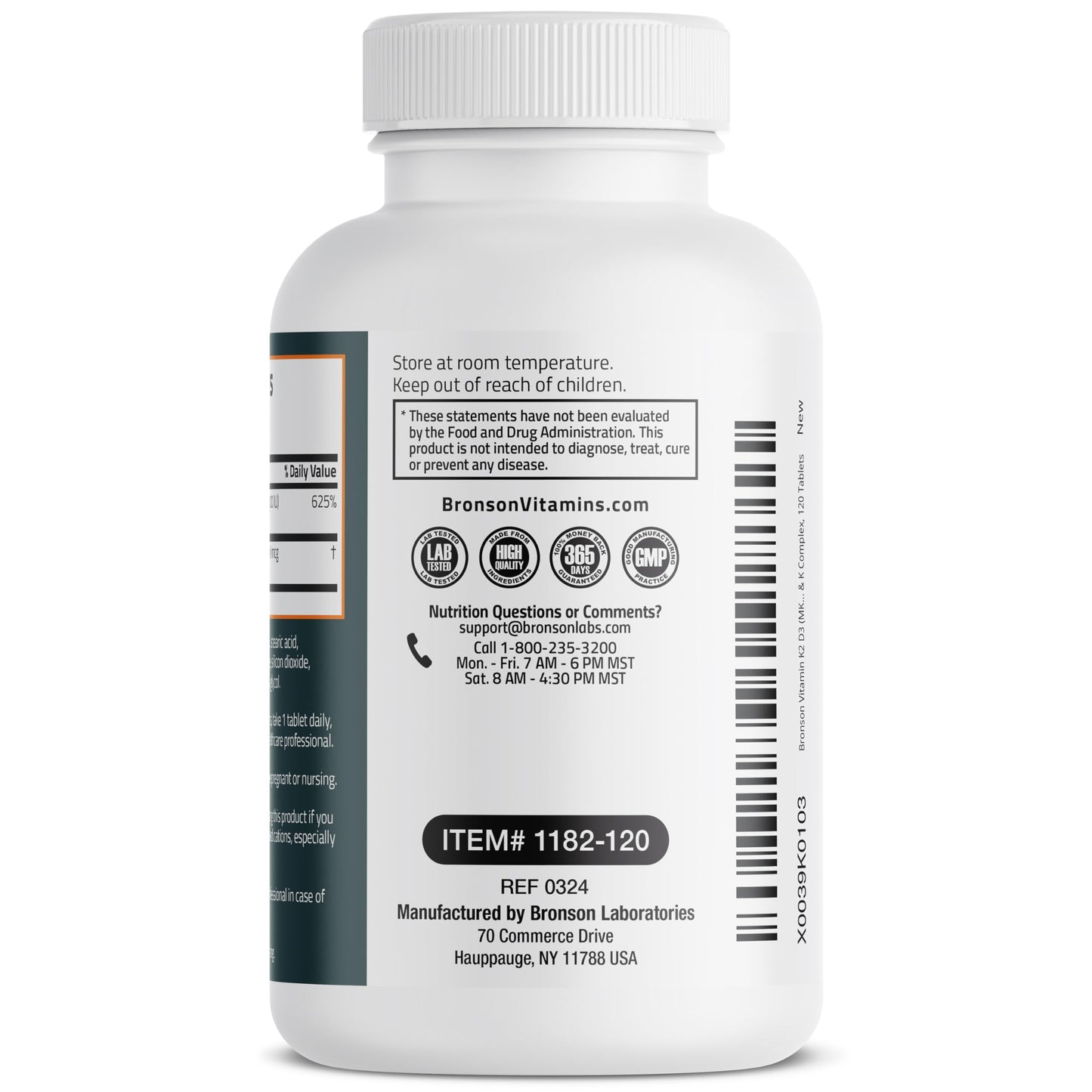 Bronson Vitamin K2 D3 (MK7) Supplement 2-in-1 D3 & K2 Complex Tablet, 120 Tablets