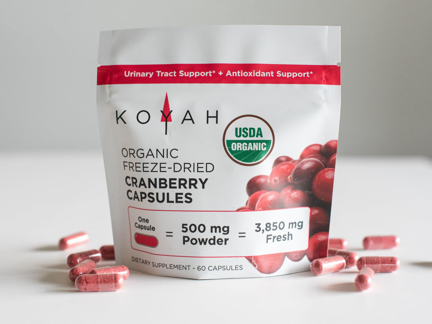 KOYAH Organic Cranberry, Freeze-Dried Capsules, 60 Count