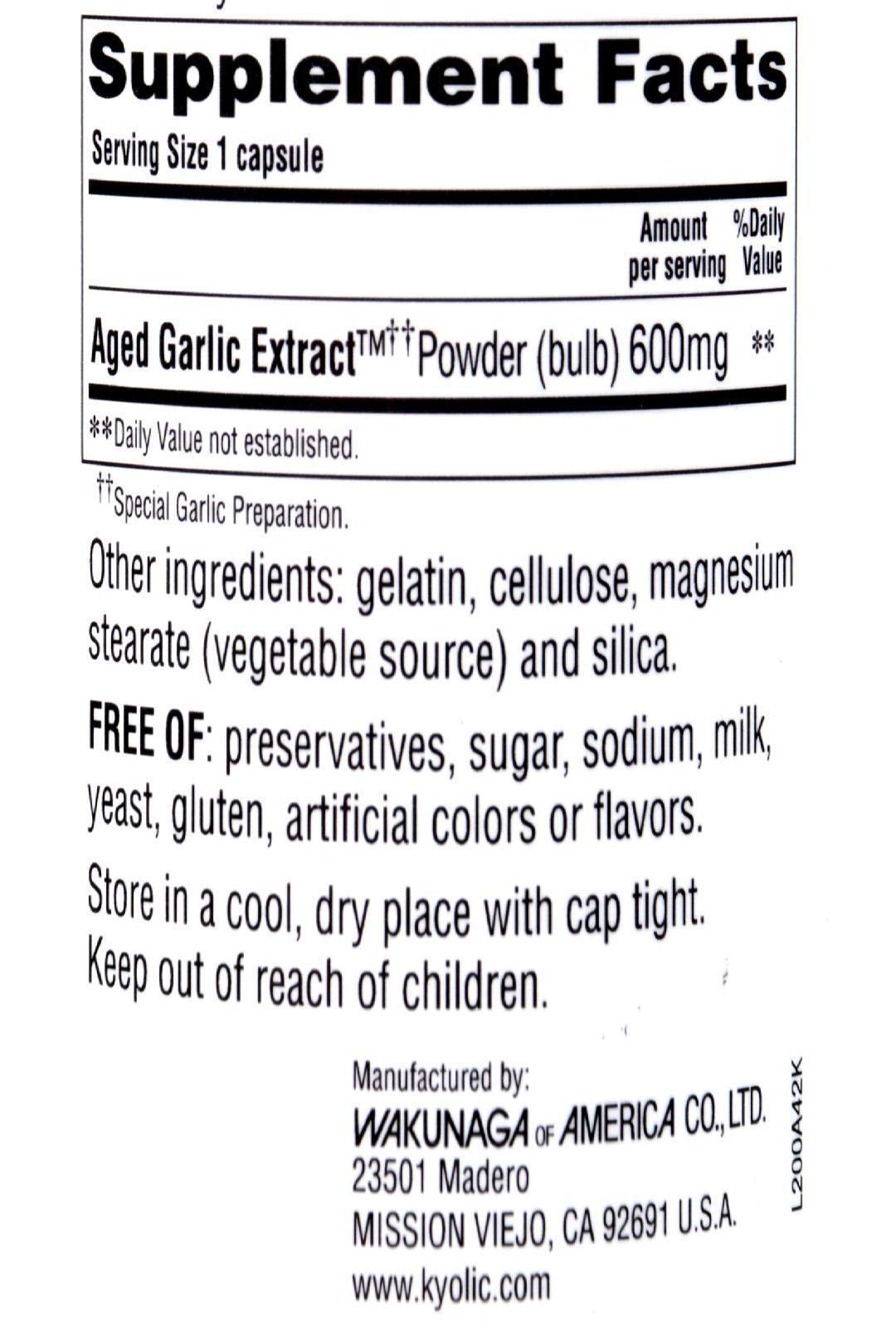 Kyolic Reserve Aged Garlic Extract 600 Milligrams 120 Capsules