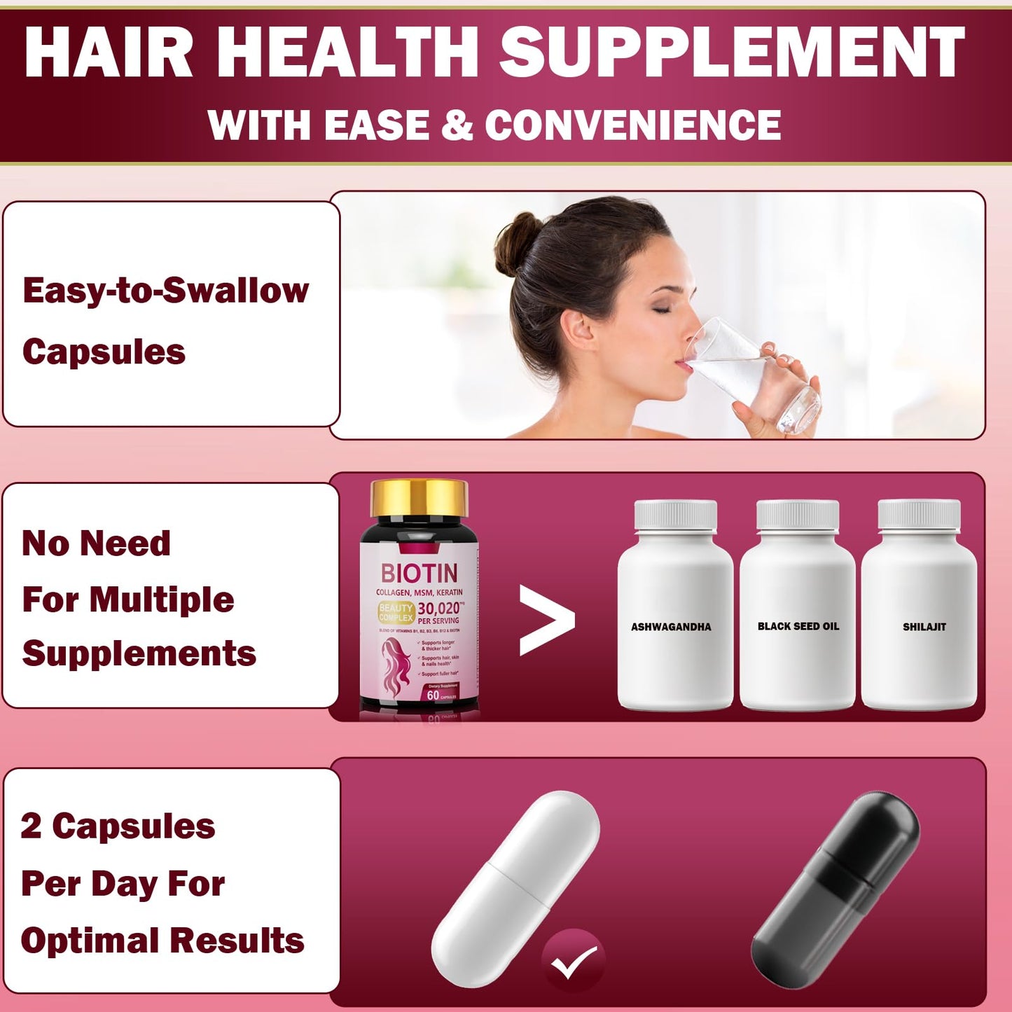 Dr. HR Biotin Supplements Keratin Vitamins MSM Capsule 60 Count