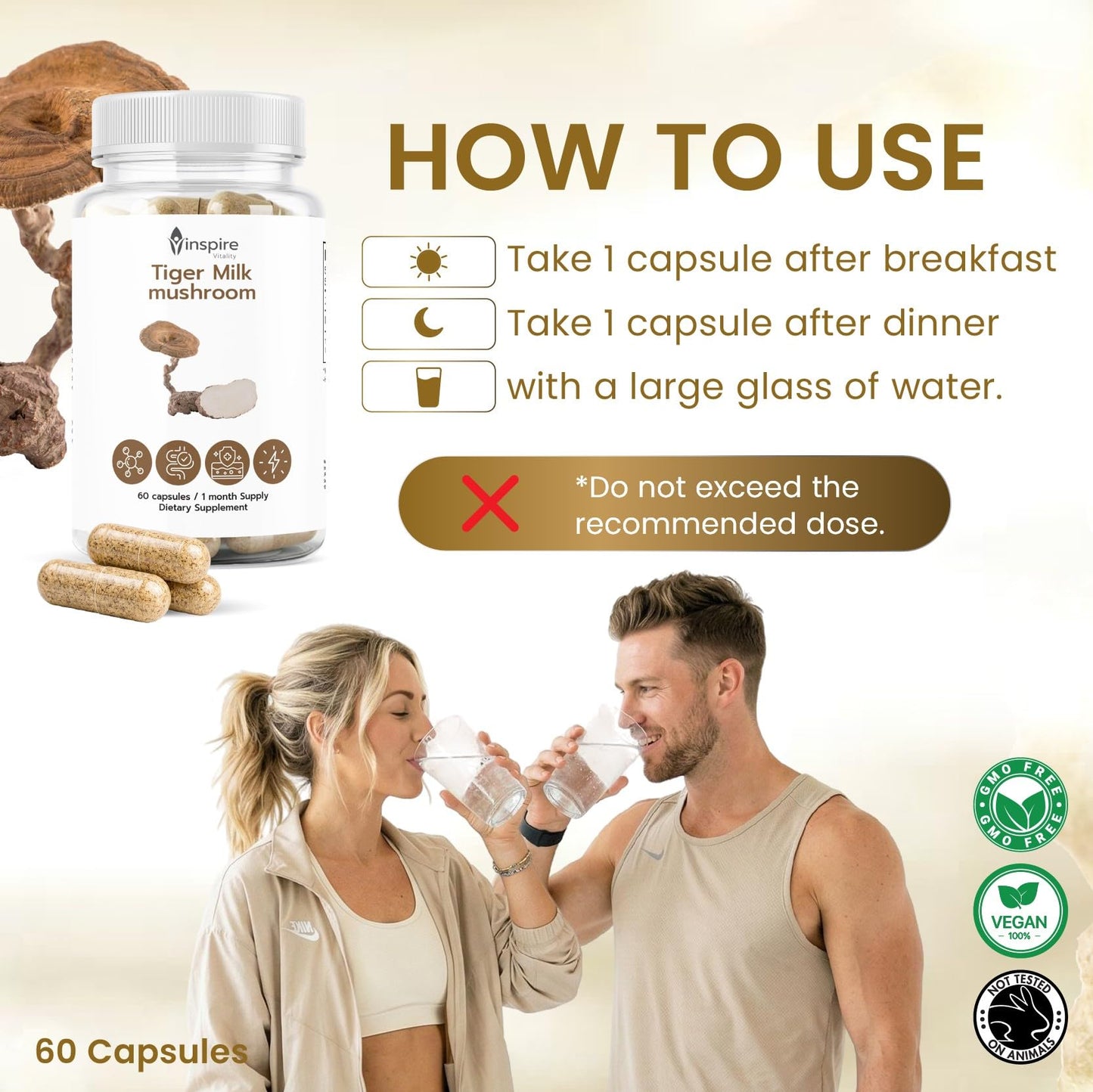 Inspire Vitality LLC Tiger Milk Mushroom for Lungs 500mg Capsules, 60 Count