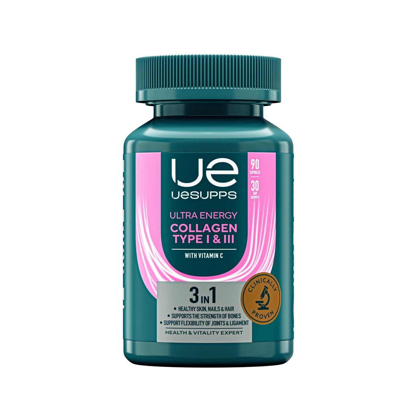 UESUPPS Collagen Type I & III with Vitamin C, 90 Capsules