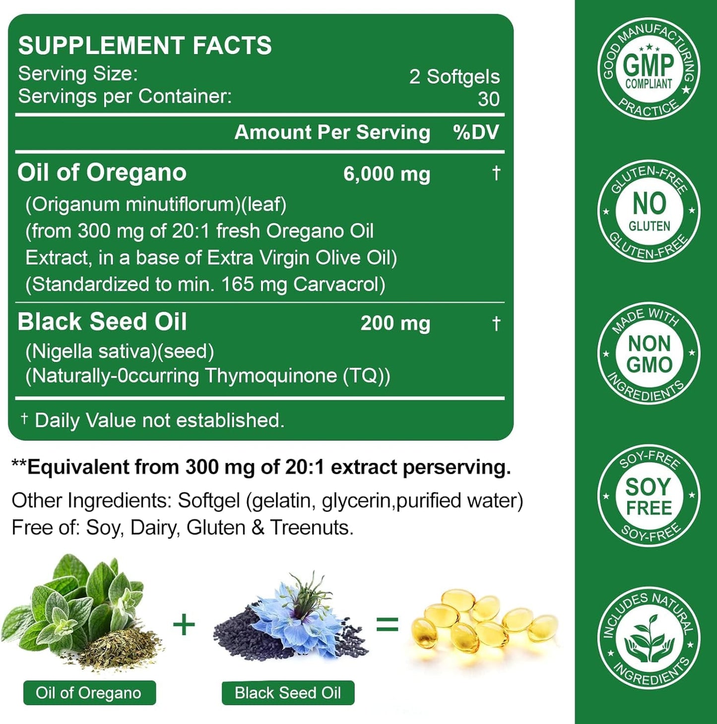 Nature's live Oil of Oregano with Black Seed Oil Softgels 60 Count