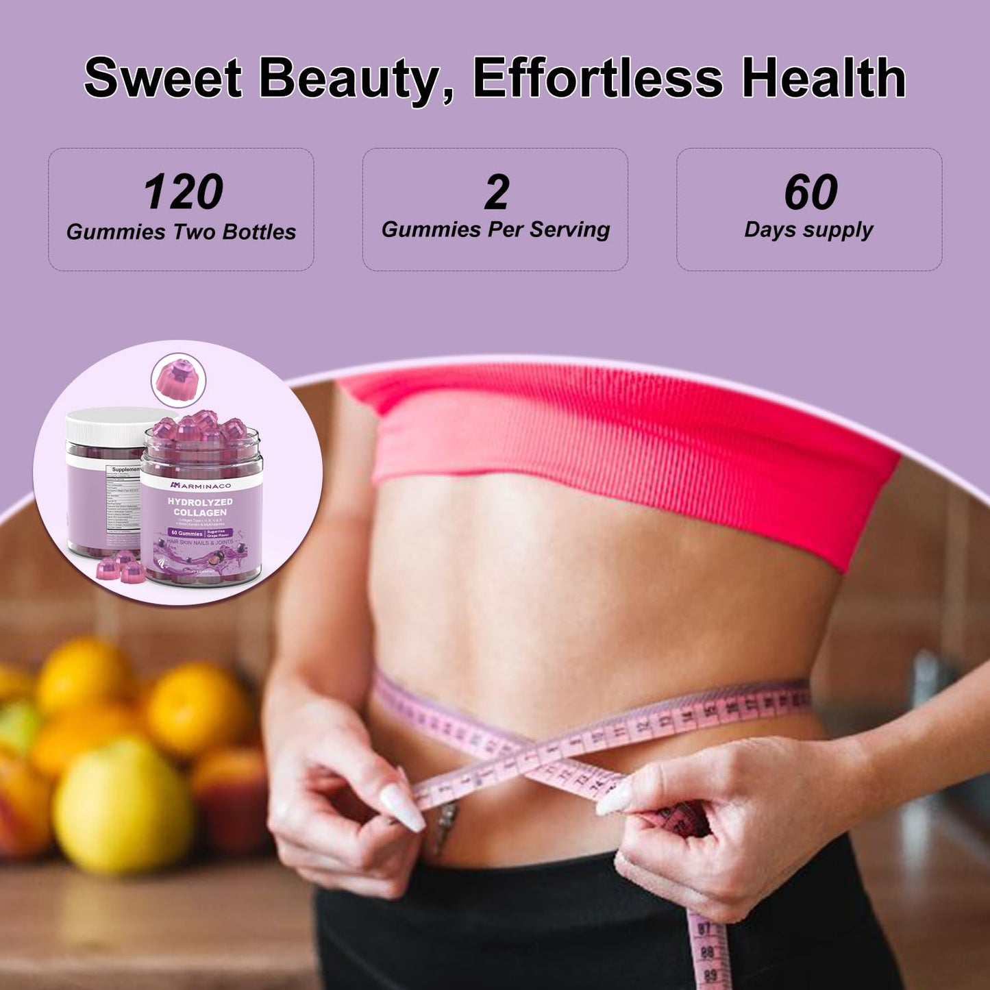 ARMINACO Collagen Gummies for Women Chewable 60 Count