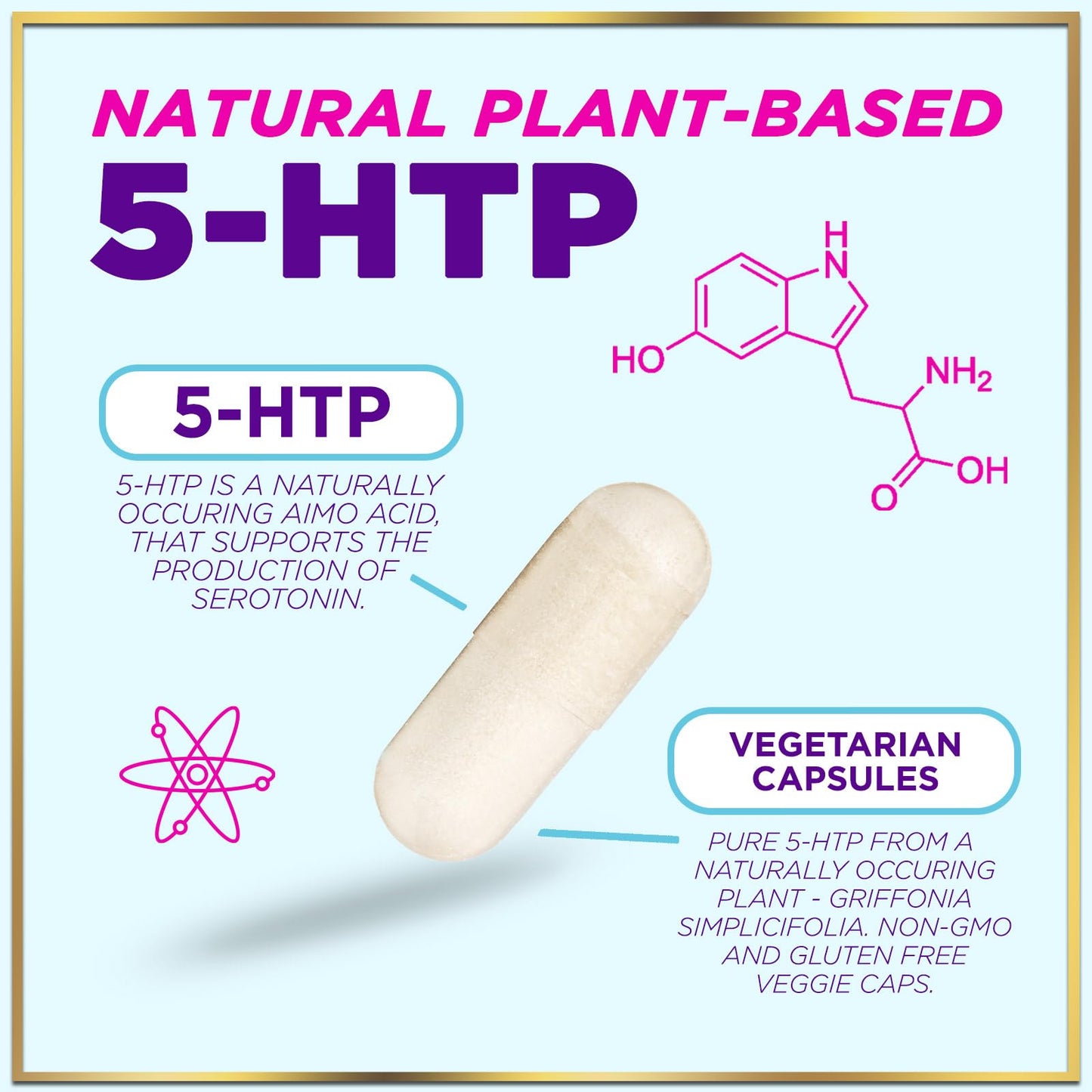 Nature's Nutrition 5-HTP Supplement Capsules - 200mg per Serving, 120 Capsules