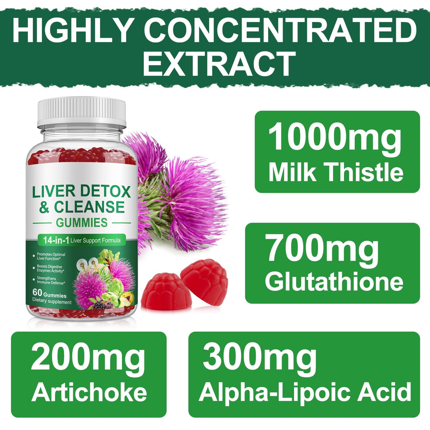 YHFGTTIO Milk Thistle Gummy, Liver Support Supplement, 60 Count
