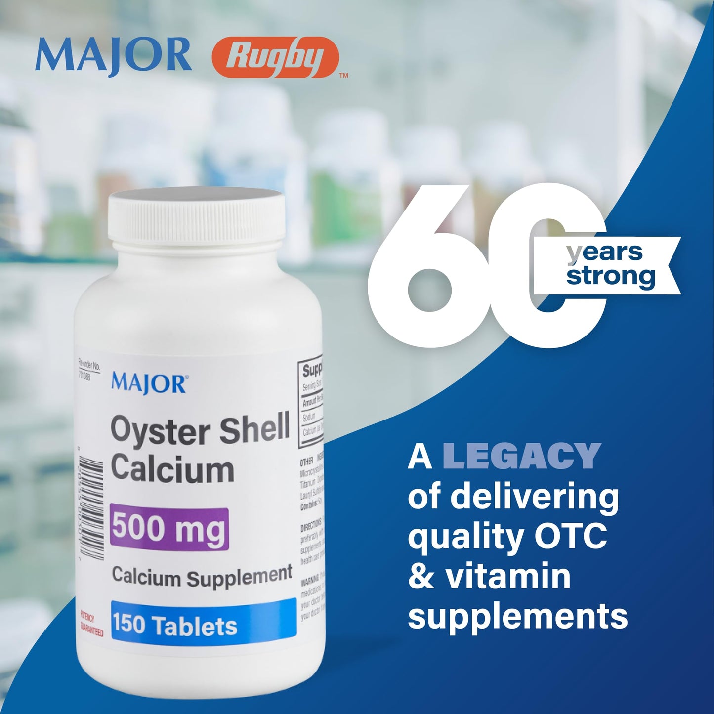 MAJOR Oyster Shell Calcium 500 mg Calcium Supplement Tablets, 150 Tablets