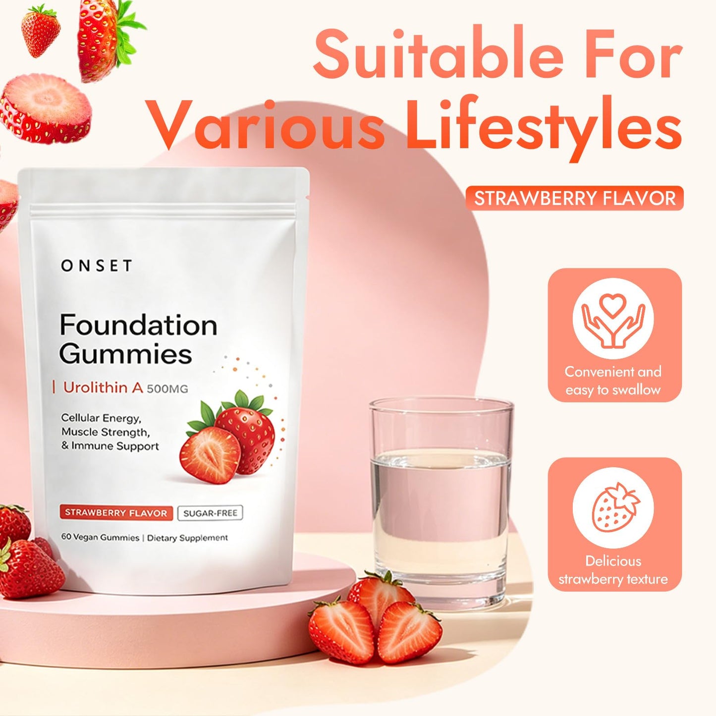 ONSET Foundation Gummies Urolithin A - Mitochondrial Health Support - 60 Gummies