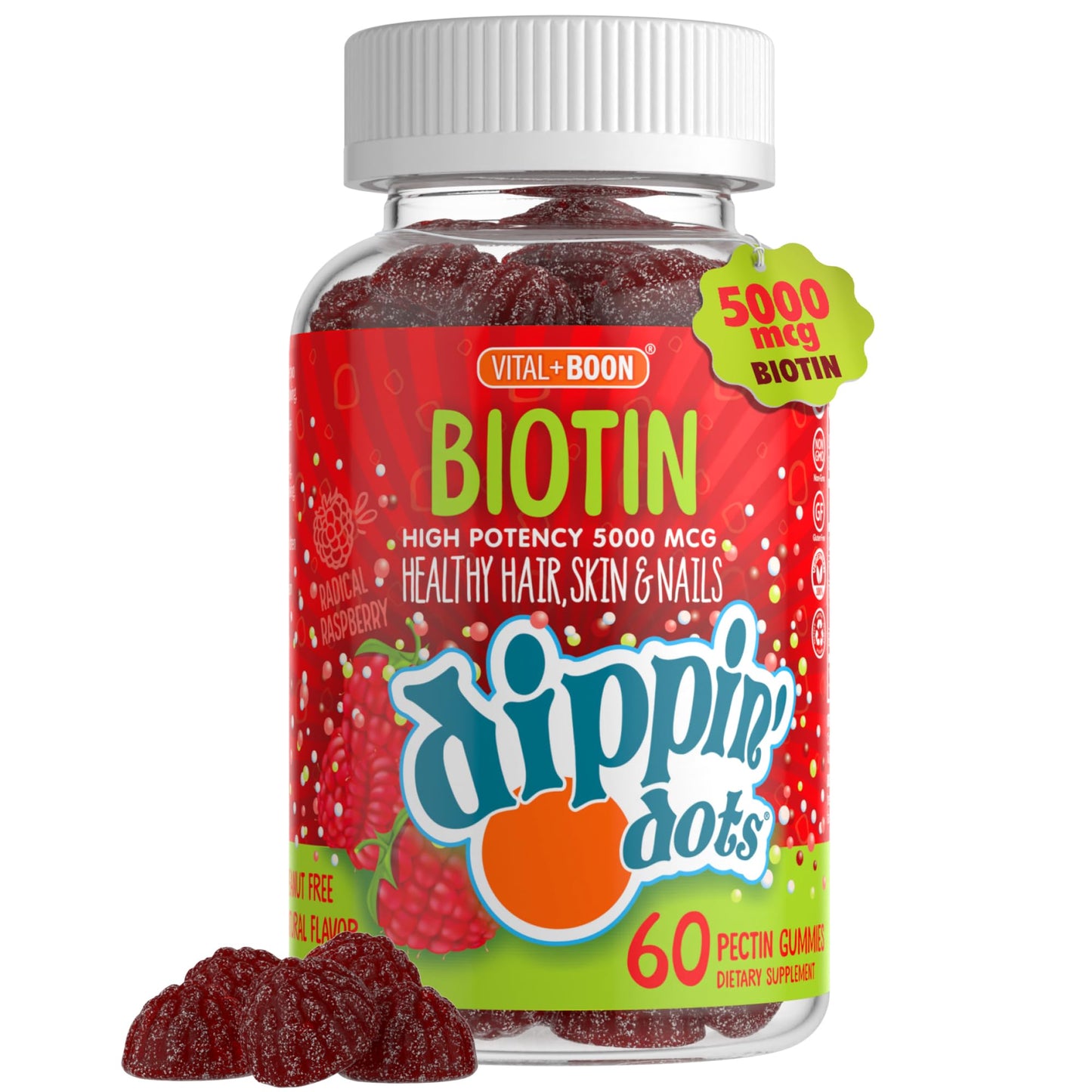 Vital+Boon Biotin Gummies 5000mcg, 60 Gummies