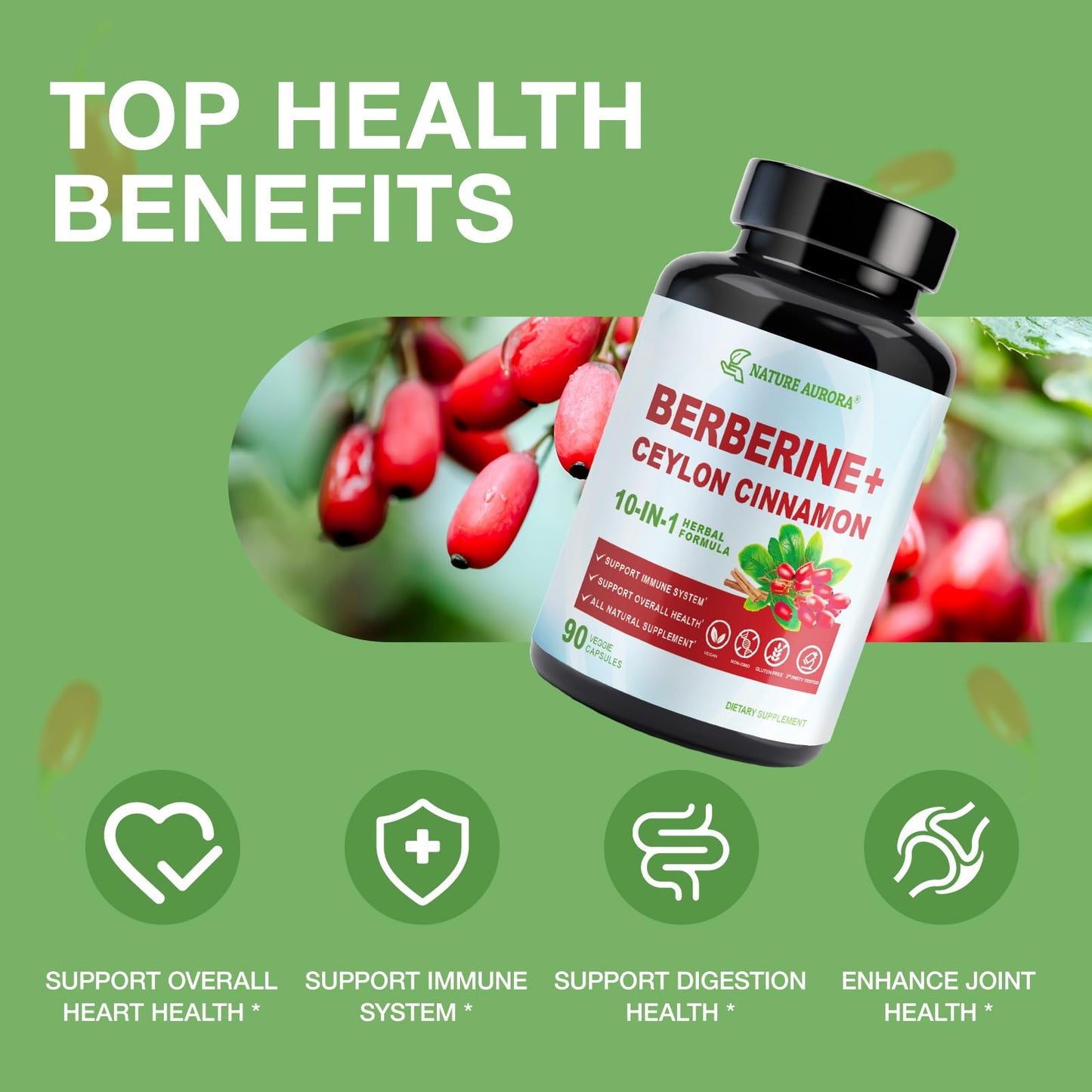 Nature Aurora Berberine Supplement with Cinnamon & Chromium Picolinate Capsules, 90 Count
