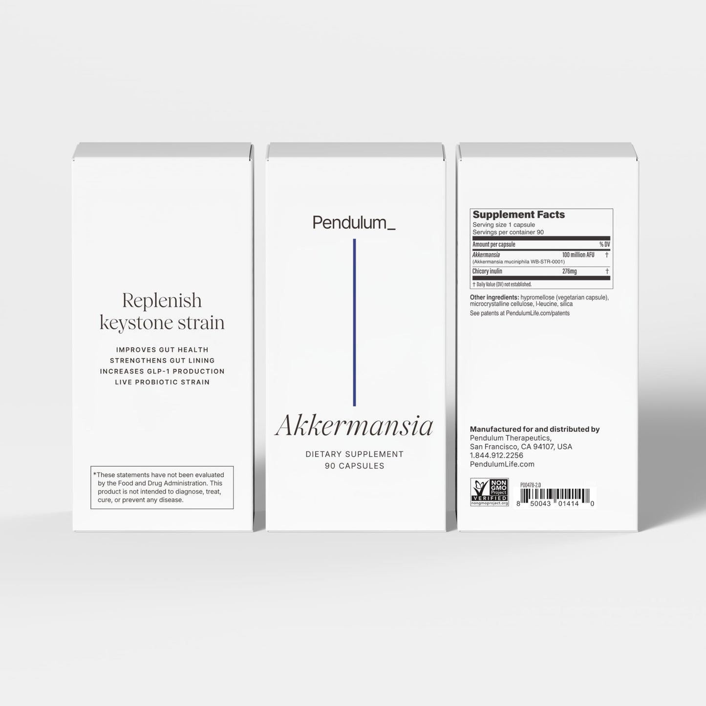 Pendulum Akkermansia Probiotic with Prebiotic Fiber Delayed Release Capsules, 90 Capsules