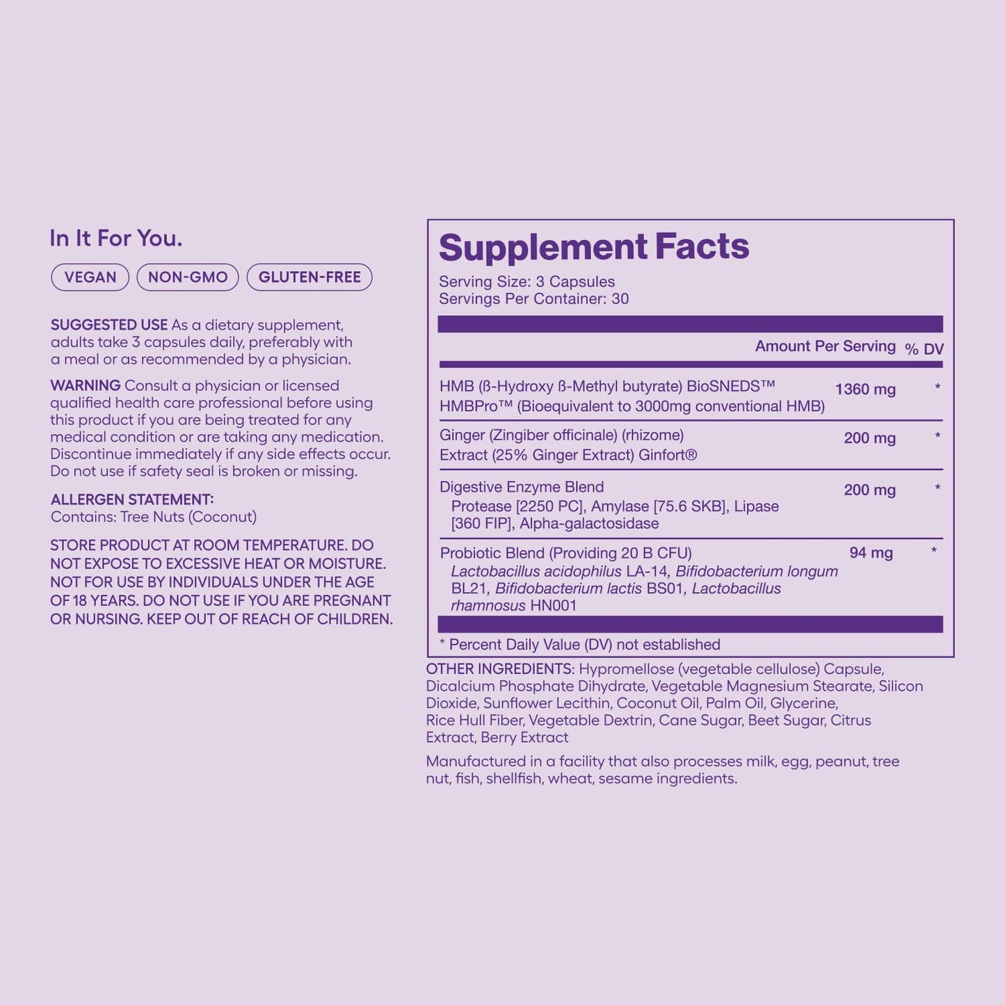 AONIC GLP-1 Companion Supplement HMBPro™ to Support Maintenance of Lean Muscle, Probiotic and Enzyme Blend to Support Digestion, Ginger Extract to Help Reduce Nausea and Bloating, 90 CAPSULES
