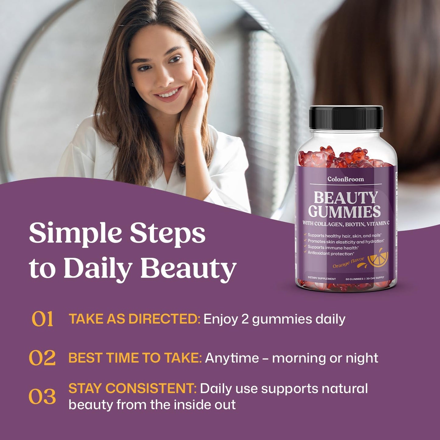 ColonBroom Beauty Biotin & Collagen Gummies with Vitamin C, 60 Count