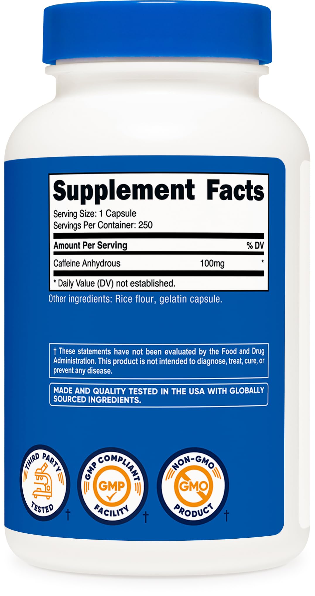 Nutricost Caffeine Capsules 100mg Per Serving, 250 Capsules