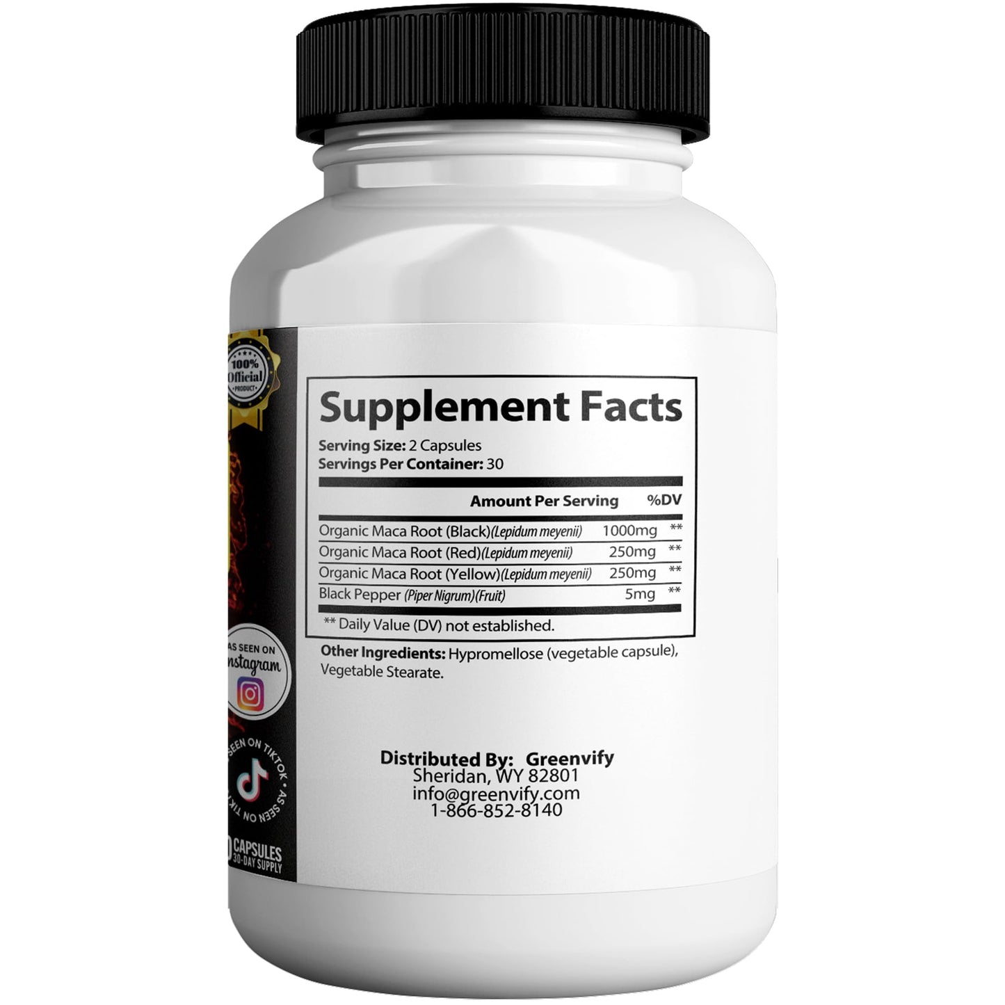 GREENVIFY Bururan Max Organic Maca Root Supplement Black Pepper 60 Capsules