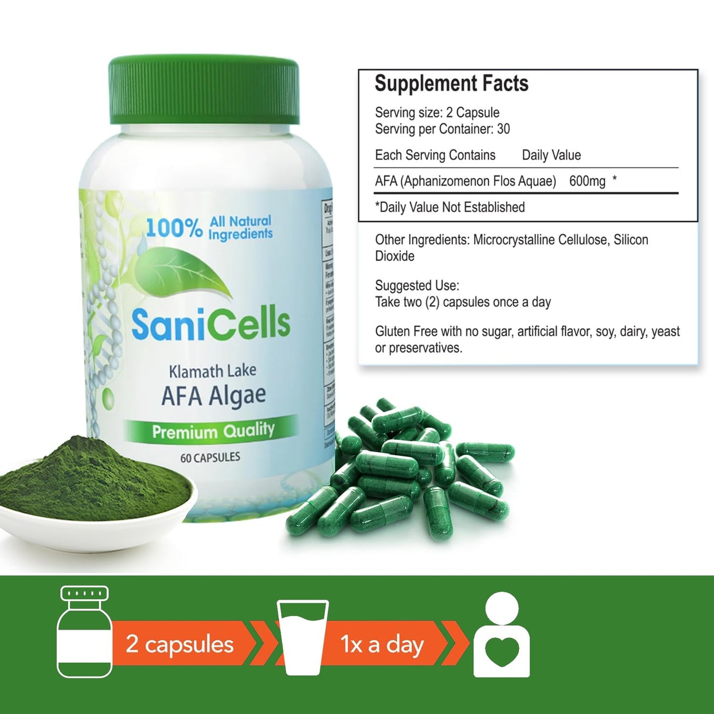 TROYA Sani Cells AFA Blue-Green Algae Capsules 60 Count