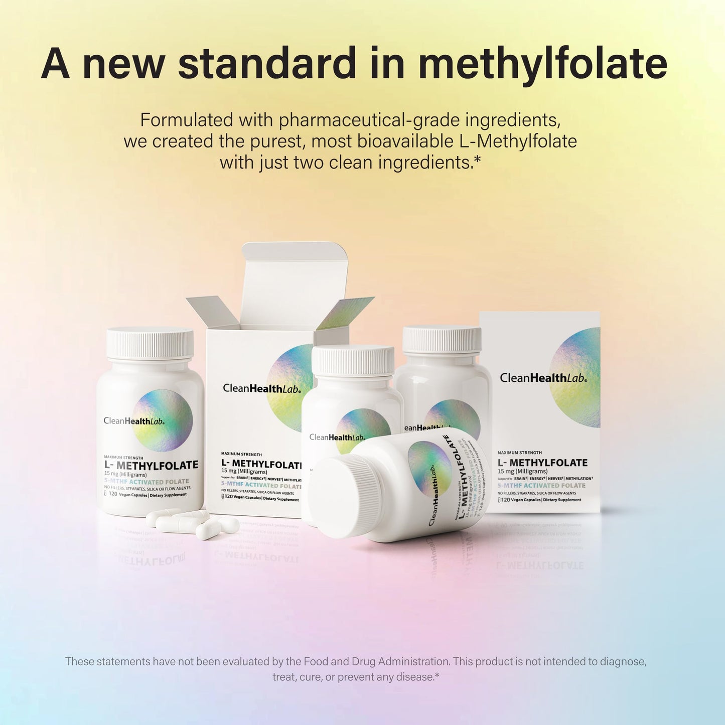 CLEAN HEALTH LAB L-Methylfolate 15mg, 5-MTHF Active Folate - Maximum Potency Methylated Vitamin B9 Supplement - Support for Brain Health, Energy, Nerves, and Methylation with No Fillers, Capsule, 120 Count