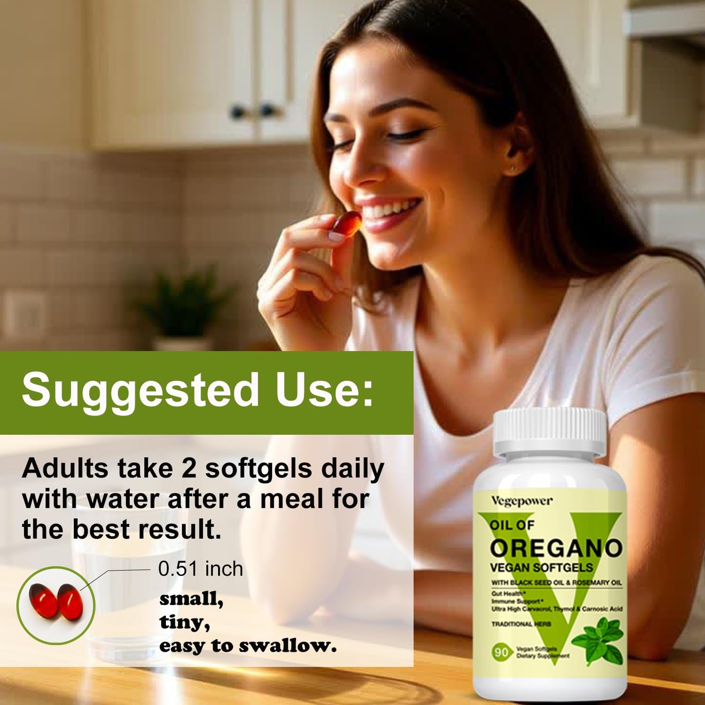 VEGEPOWER Oil of Oregano with Black Seed Oil & Rosemary Softgels, 90 Count