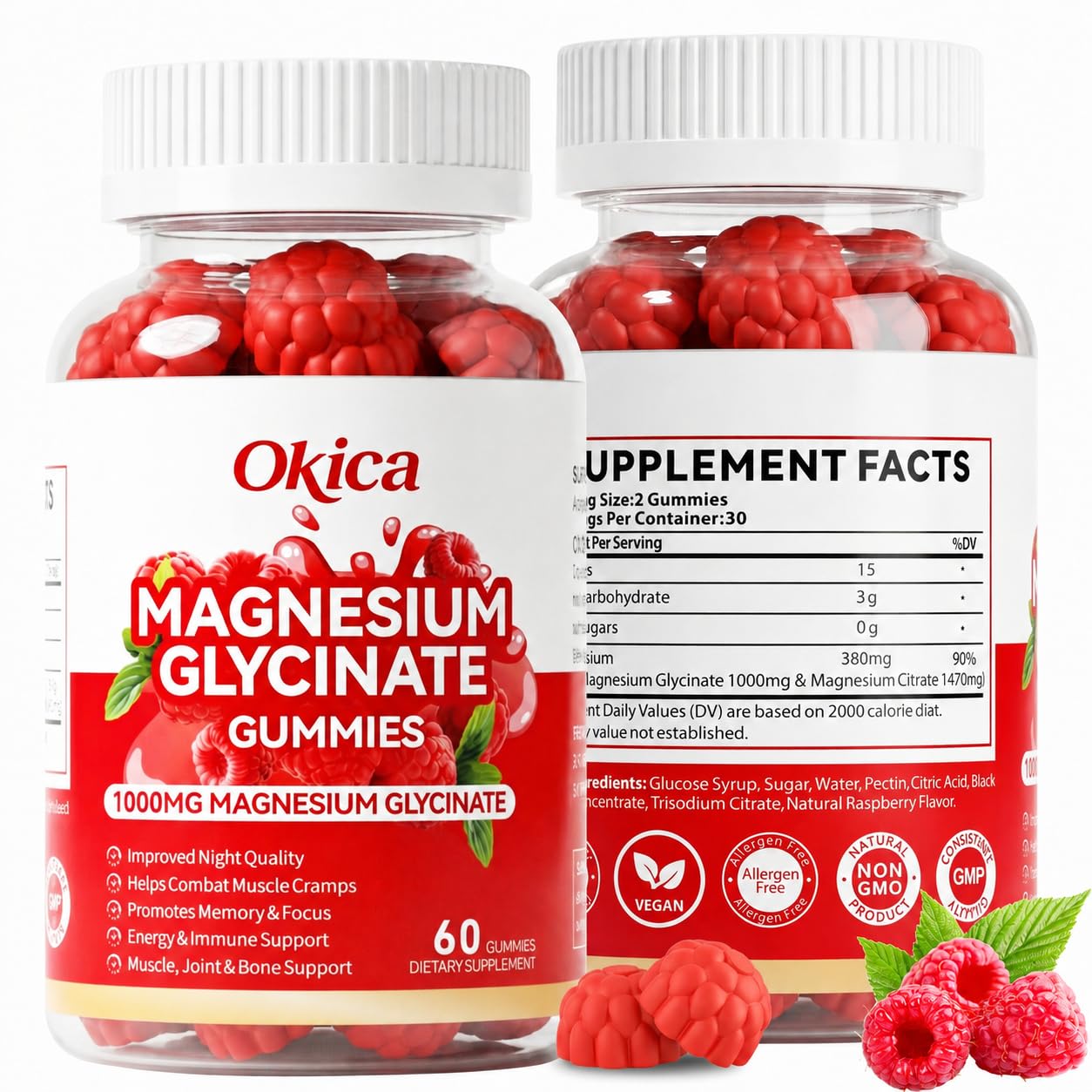 Okica Magnesium Glycinate Gummies 600mg, 60 Count