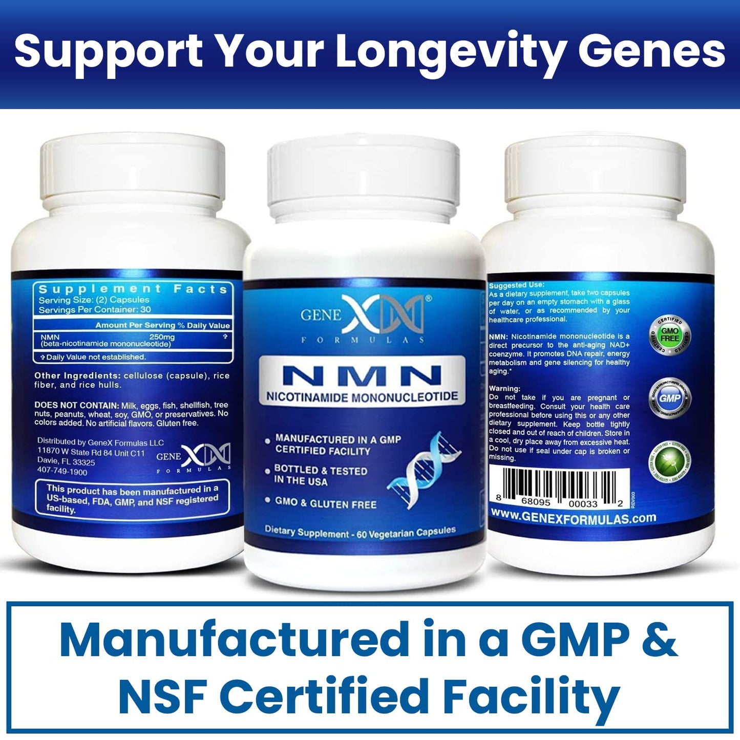 Genex Formulas NMN 250mg Capsules, 240 Count