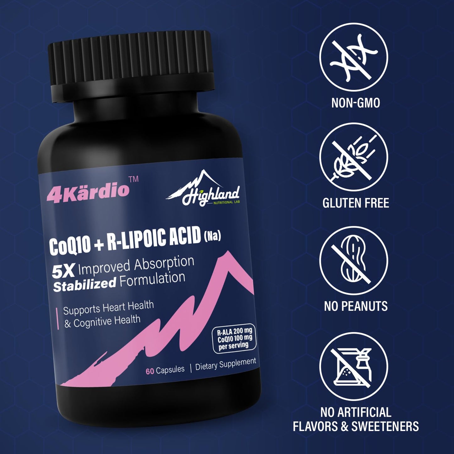 Highland Nutritional Lab CoQ10 100mg + R-Lipoic Acid 200mg per Serving Capsule 60 Count