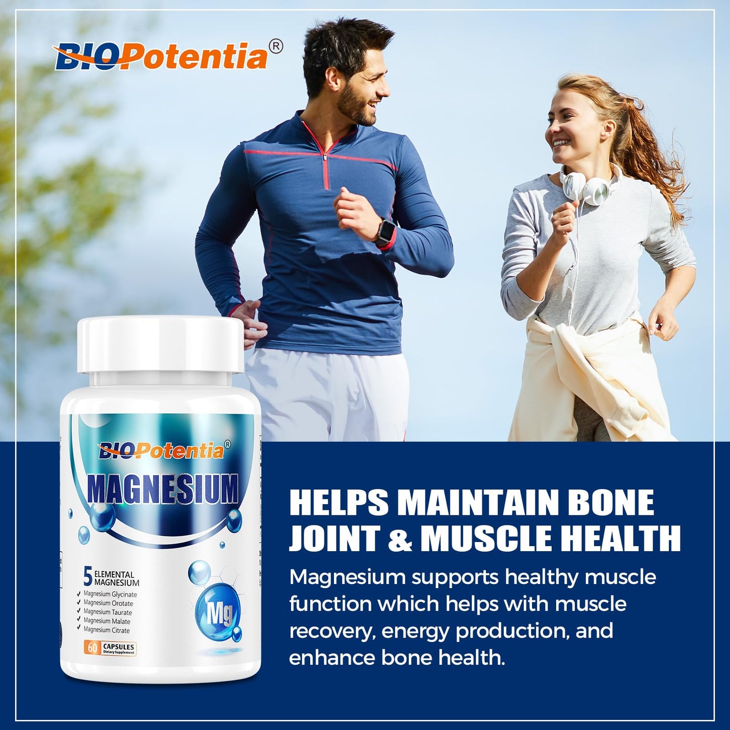 BIO POTENTIA Magnesium Complex Supplement Capsules 60 Count