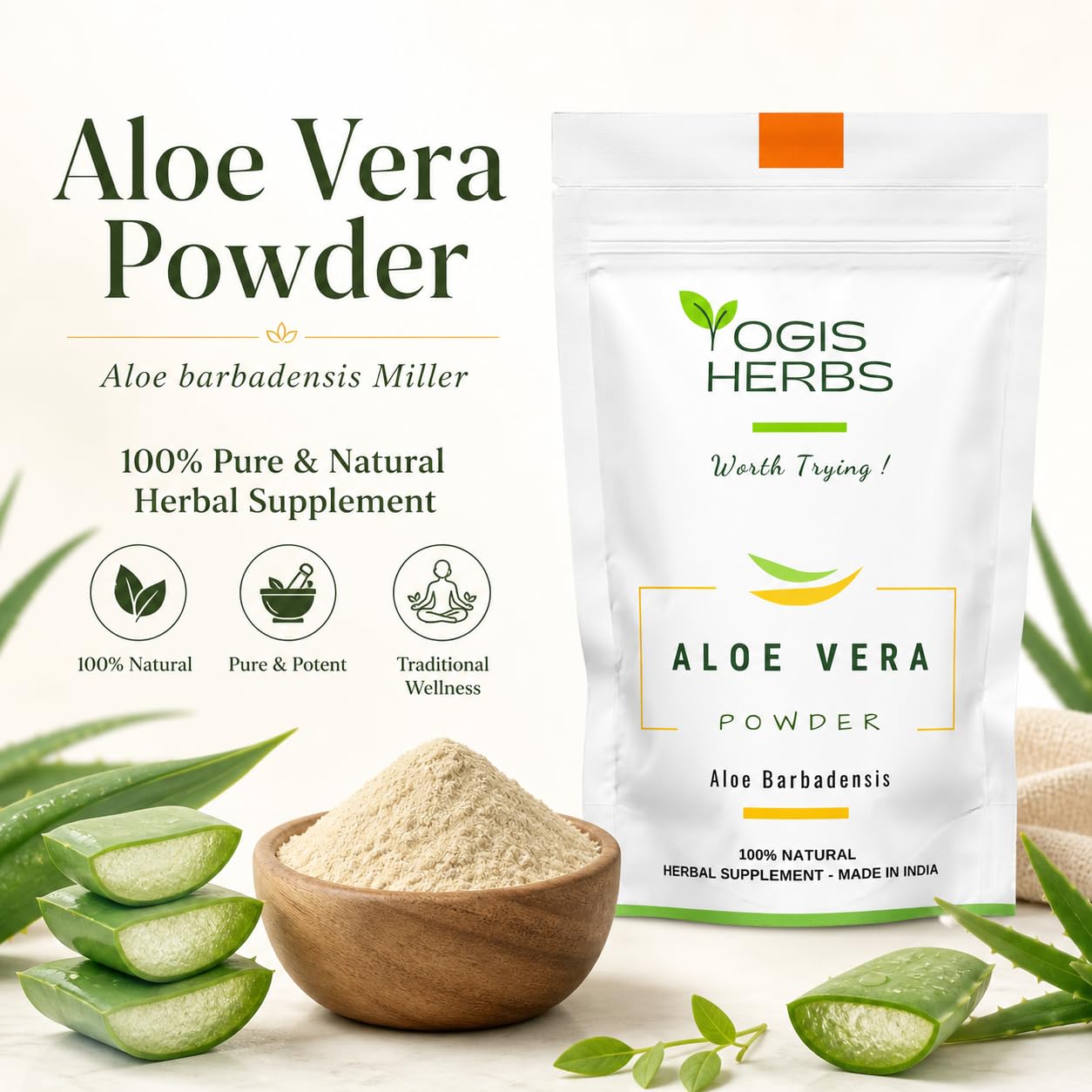 YOGIS HERBS Aloe Vera Powder (Aloe barbadensis Miller) 8 oz