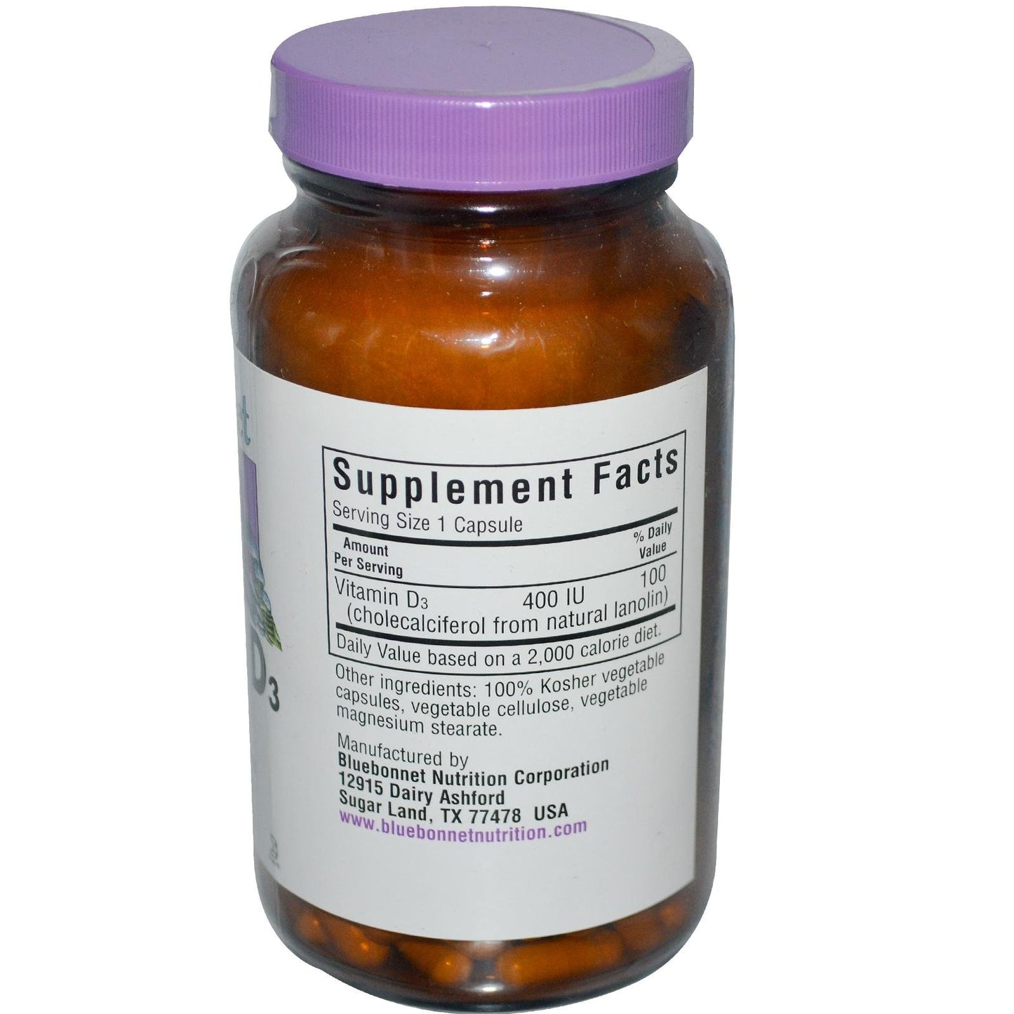 BlueBonnet Vitamin D3 400 IU Capsule, 180 Vegetarian Capsules