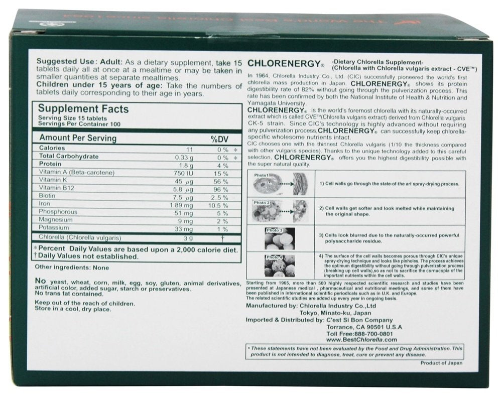 CIC Dietary Chlorella Supplement Tablet, 1 Count