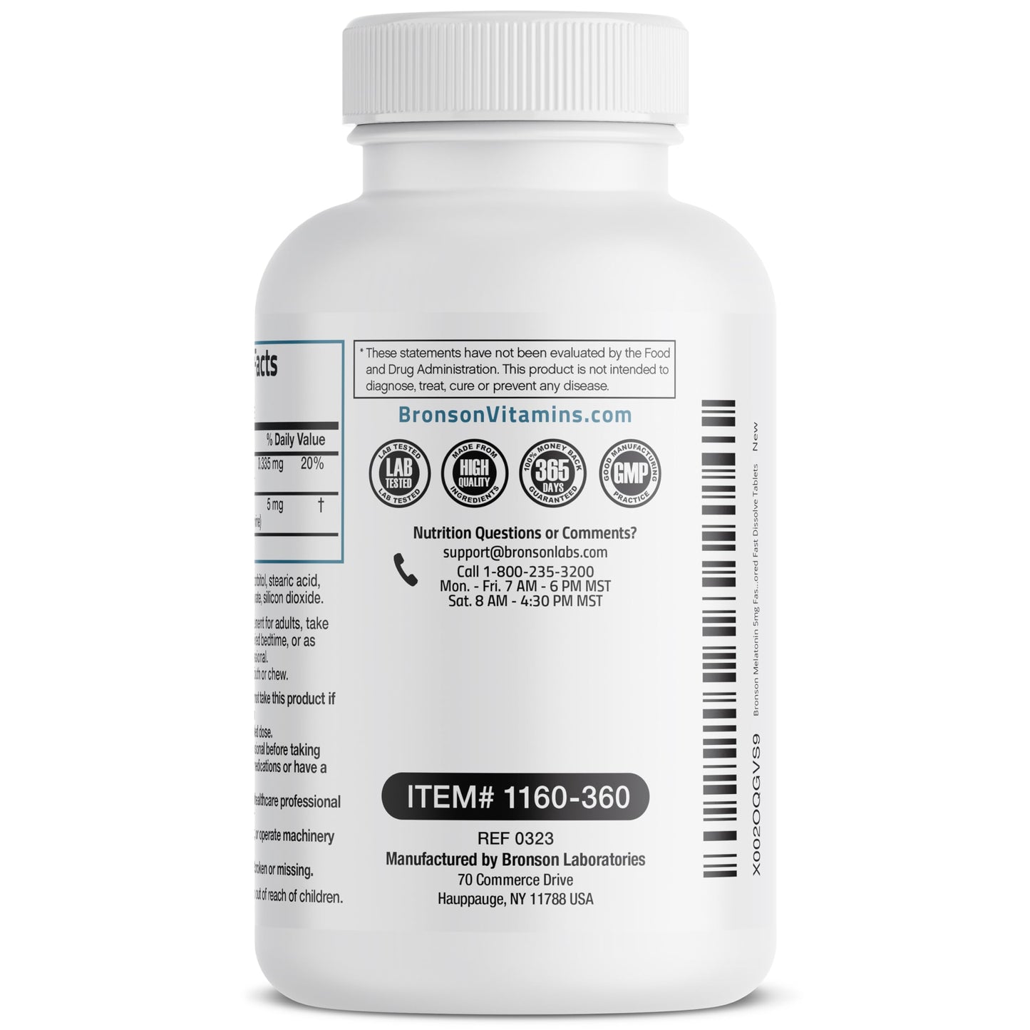 Bronson Melatonin Lozenge 5 mg Fast Dissolve Orange Flavor with Vitamin B6, 360 Lozenges