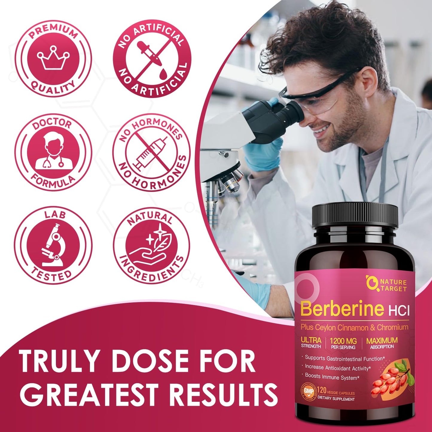 NATURE TARGET Berberine HCL 1200mg Capsules, 120 Capsules