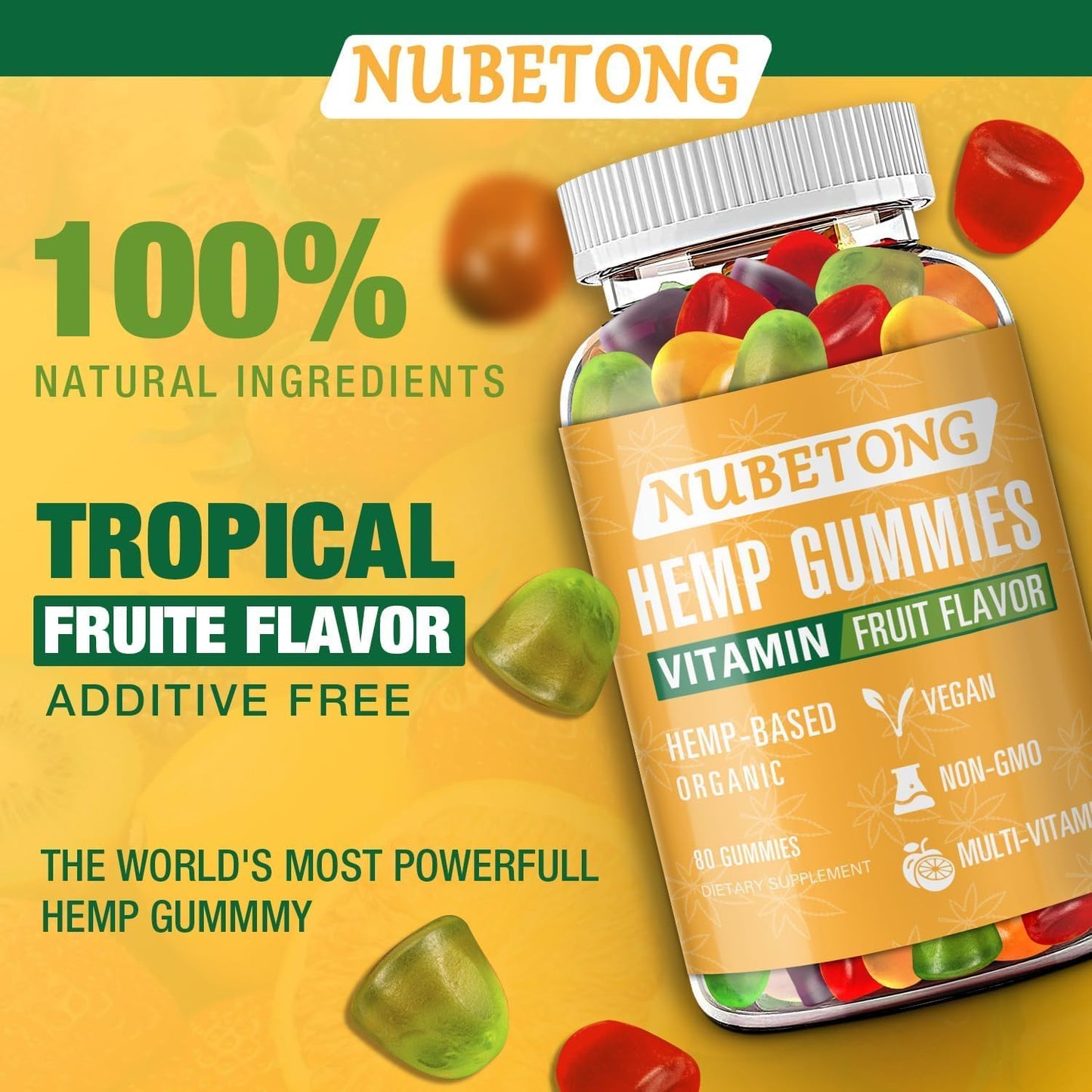 Nubetong Hemp Gummies High Potency Organic Hemp Oil Extract Gummy 80 Count
